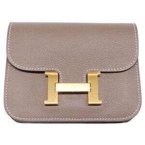HERMES Constance Slim Wallet/Waist Pouch/Waist Bag in Etoupe with Gold Hardwa...